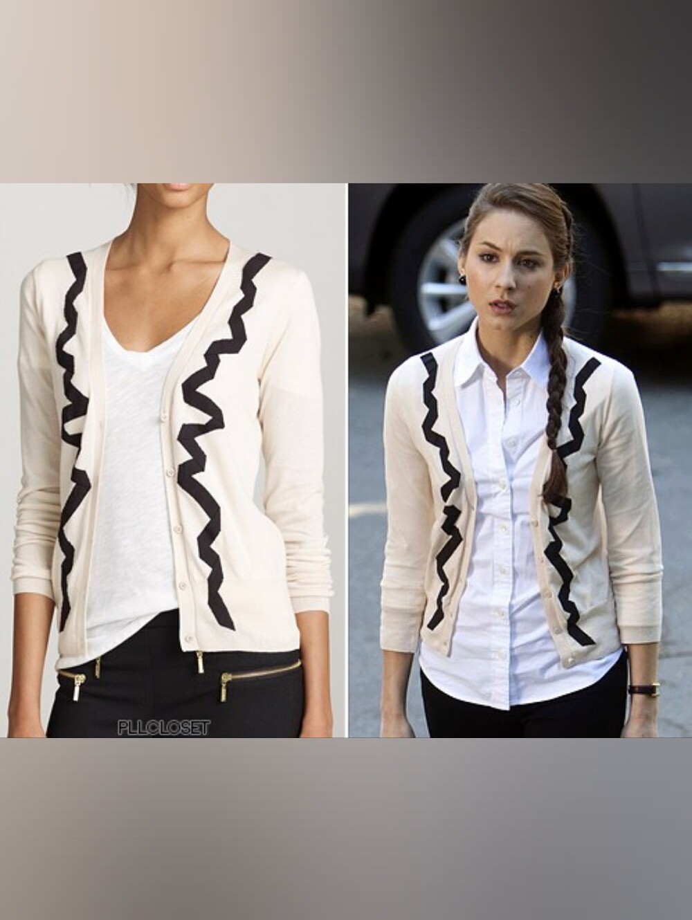 J. Crew Cream Cardigan with Black Zigzag Trim